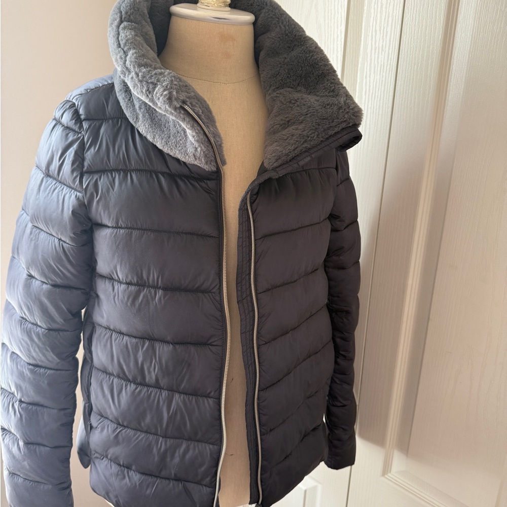 SAVE THE DUCK Gray Ultra Light Jacket w/ Faux Fur Collar XS NEW